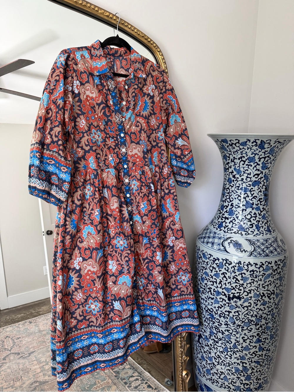 House of Harlow 1960 Brown and Blue Paisley Midi Shirt Dress - Picture 2 of 7
